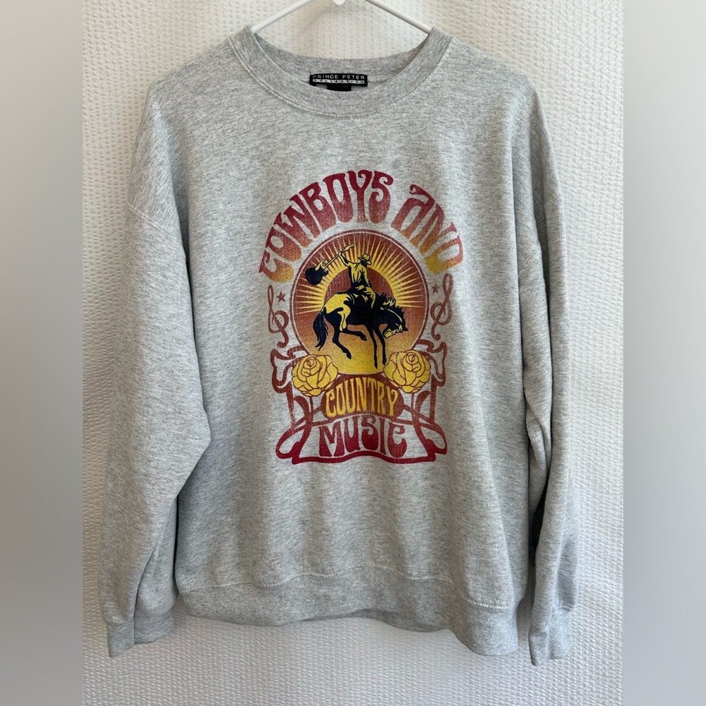 Prince Peter Cowboys Ride Country Music Graphic Sweatshirt Western Gray Large